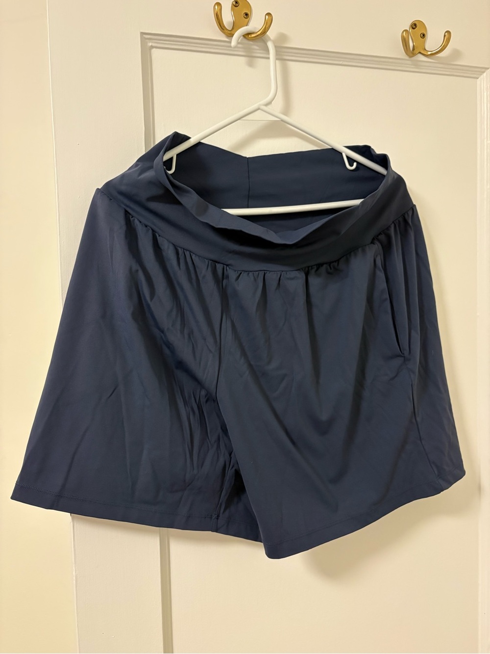 HALARA Navy Pull-On Athletic Shorts with Fold-Over Waistband